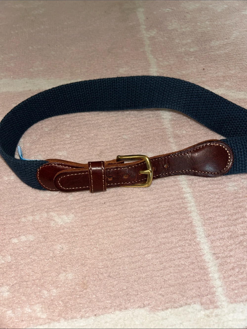Boys navy fabric and leather belt